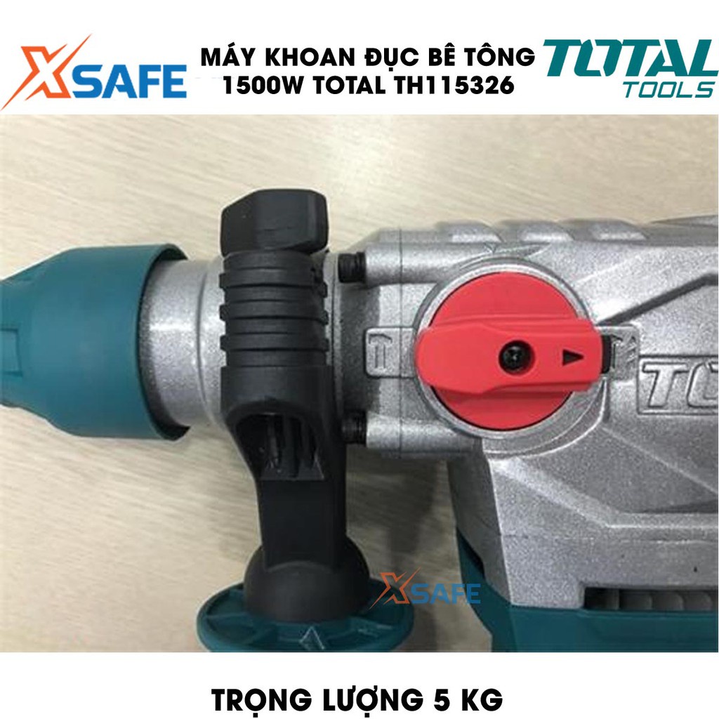 Máy khoan đục bê tông 1500W TOTAL TH115326 Kèm 3 mũi khoan gài và 2 mũi đục Máy khoan đục cầm tay - Bảo hành chính hãng