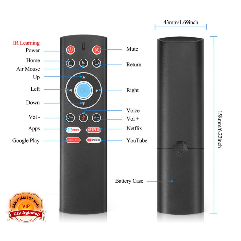 Điều khiển hỗ trợ giọng nói voice xịn cho Smart Tivi TVbox Giormani AT1