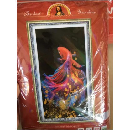 ( kho sỉ) Tranh thêu kín Cá chép phú quý E110 (50x90cm) - chưa thêu