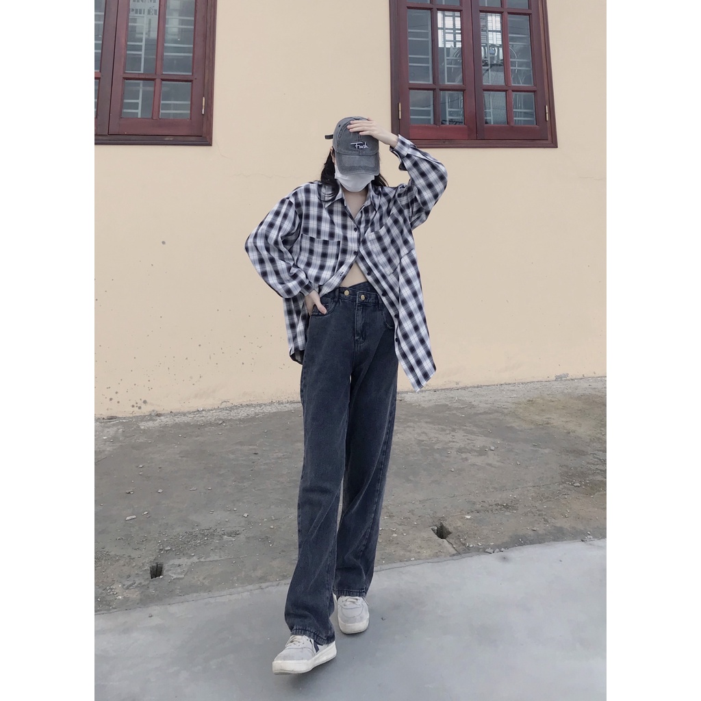 Quần jean nữ [ freeship] quần bò nữ ống rộng cạp chéo dáng suông siêu dài | BigBuy360 - bigbuy360.vn