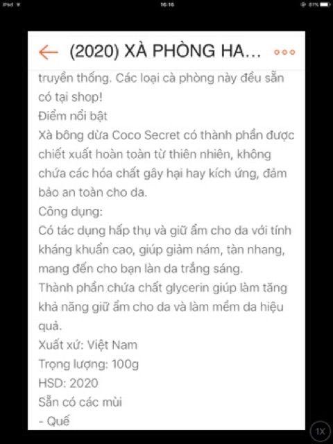 (2024) 110gr XÀ PHÒNG COCONUT MILK COCO SECRET- Xà phòng handmade sữa dừa Coco secret