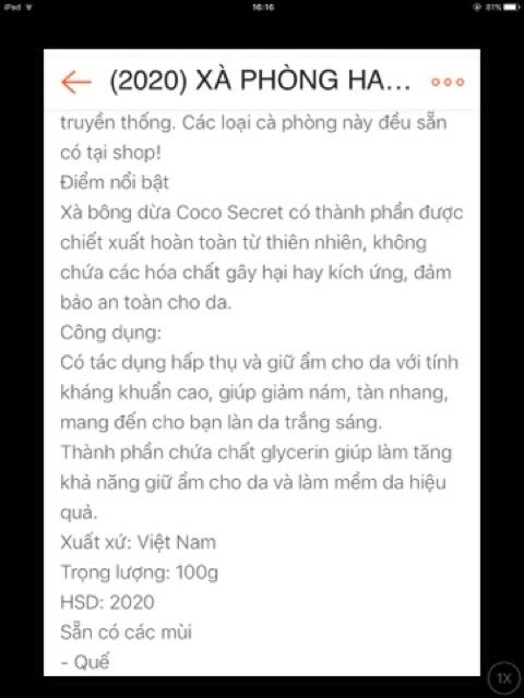 (2022) 110gr XÀ PHÒNG COCONUT MILK COCO SECRET- XÀ PHÒNG HANDMADE SỮA DỪA COCO SECRET