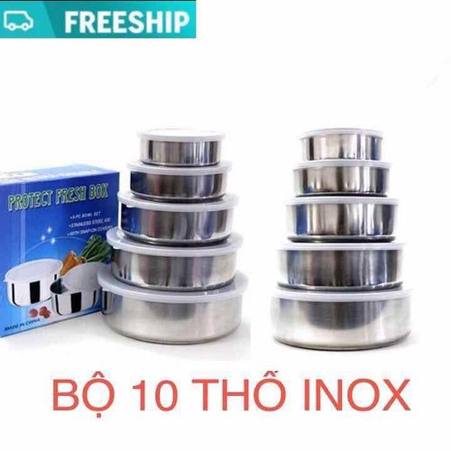 bộ 10 Thố inox đựng thực phẩm để tủ lạnh. Thố inox có nắp - hộp đựng cơm- hộp nhựa tiện lợi sử dụng