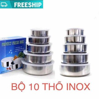 bộ 10 Thố inox đựng thực phẩm để tủ lạnh. Thố inox có nắp - hộp đựng cơm