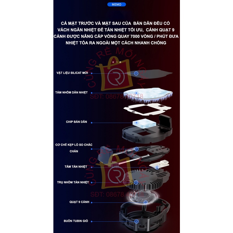 Quạt tản nhiệt điện thoại Memo DL07 - Quạt tản nhiệt sò lạnh bán dẫn làm mát tức thì tăng hiệu năng - Cooling Gaming