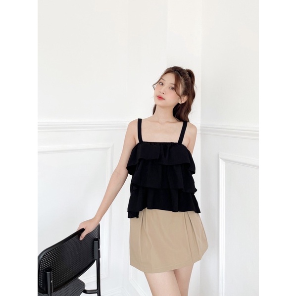 YU CHERRY | Áo hai dây nữ, ba tầng Linen Layer Cami Top YA367