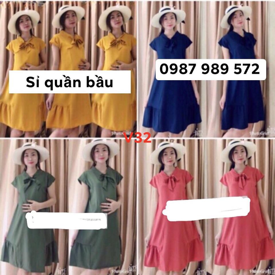 Váy bầu dáng suông phối thắt nơ ngắn V32