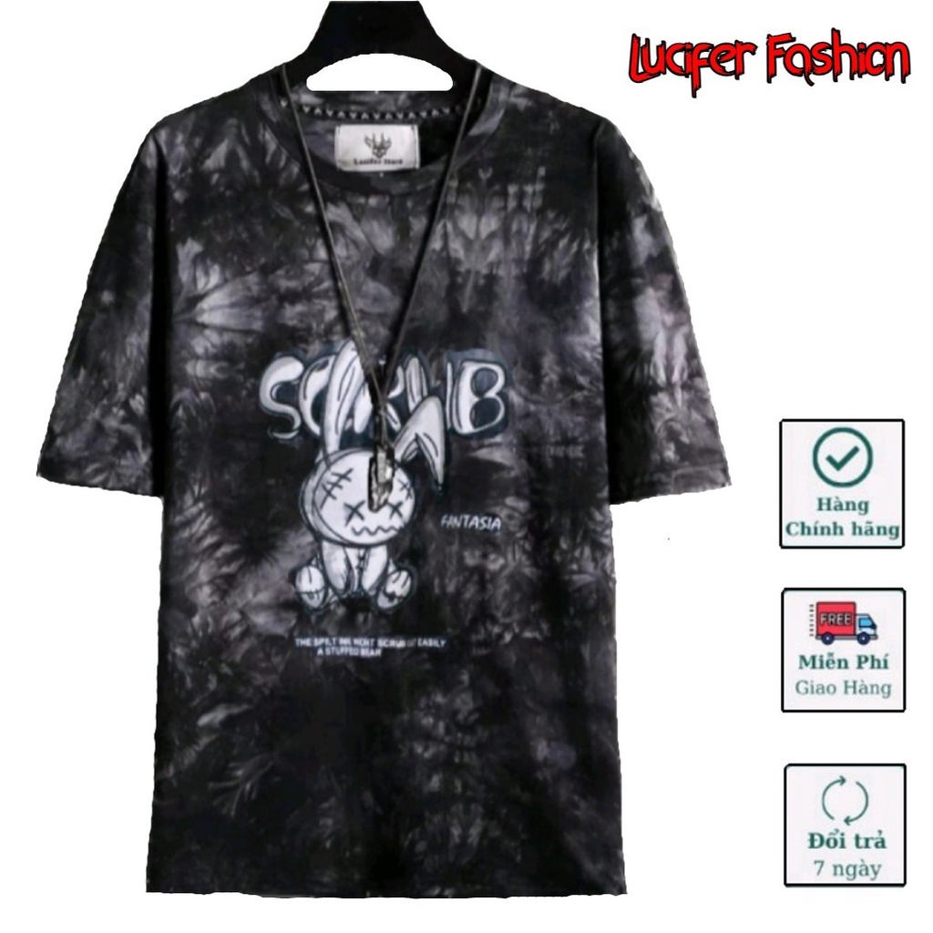 Áo phông from rộng_nam,nữ-100% cotton_Áo phông loang xám Thỏ