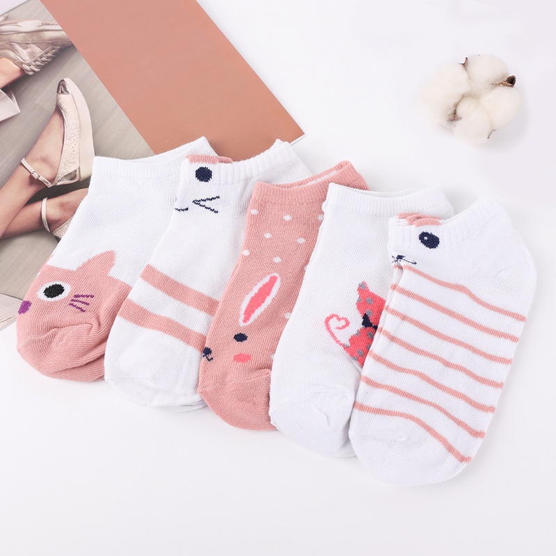 Vớ Ngắn Vô Hình Mềm Mại Co Giãn Thoáng Khí Không Trơn Họa Tiết Mèo Phong Cách Hàn Quốc Thời Trang Cho Nữ