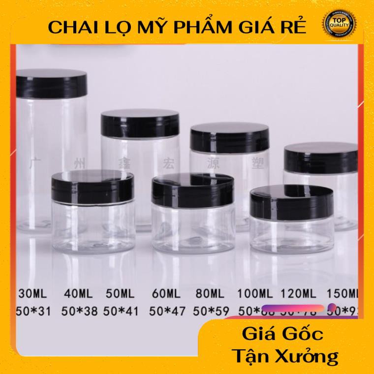 Hủ Đựng Kem ❤ RẺ VÔ ĐỊCH ❤ Hũ nhựa pet Trong Nắp Đen 50g 100g 200g 250g đựng mỹ phẩm , thực phẩm, đồ khô, ngũ cốc