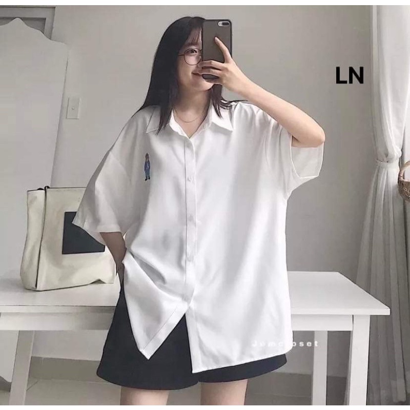 Áo sơ mi logo gấu A tay lỡ TH6