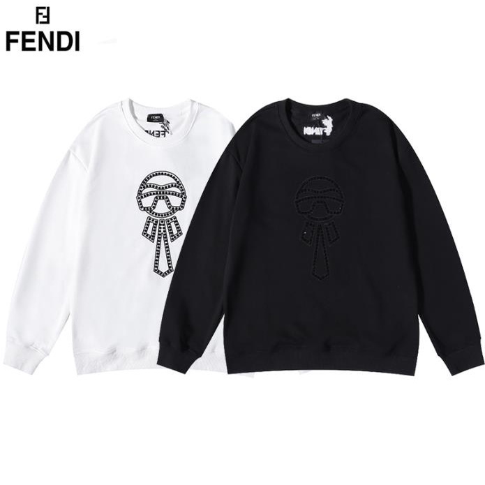 FENDI Thời Trang Áo Nỉ Tay Dài Cổ Tròn Form Rộng Đính Đinh Tán Phong Cách Hàn Quốc Cho Nam Và Nữ