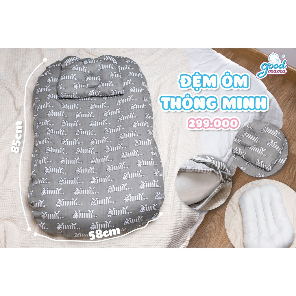 [Cả gối] Bộ đệm ôm thông minh sơ sinh bé nằm cao cấp Goodmama