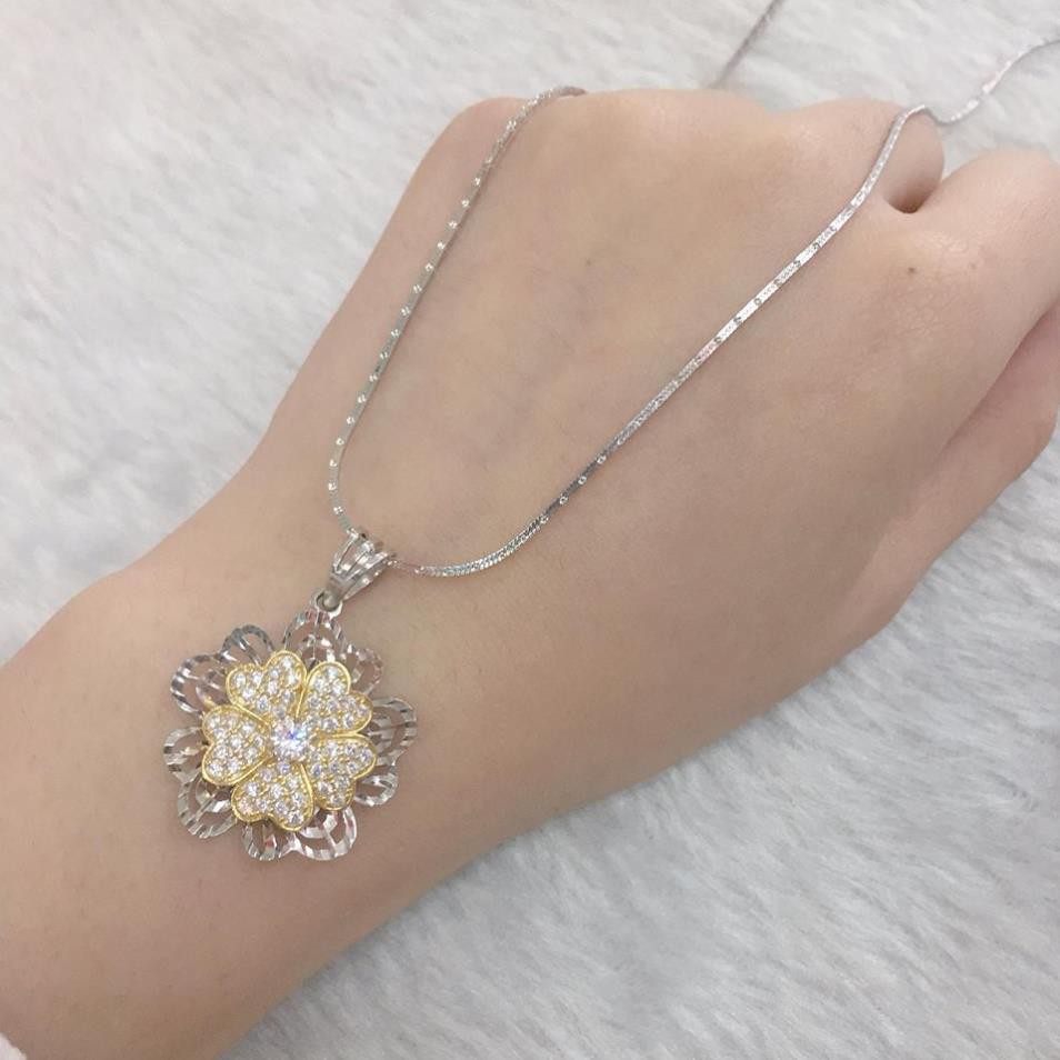Gía lẻ bằng xỉ dây chuyền nữ mặt hoa bạc ý xi vàng 24k - Trang sức bạc đẹp hjc