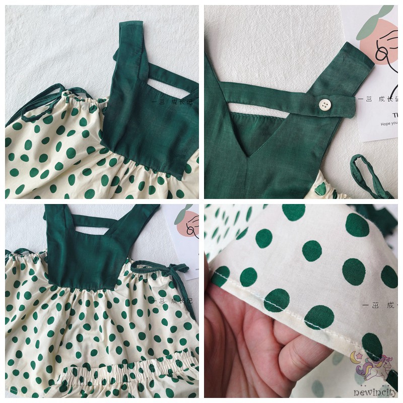 Bộ Áo Hai Dây Chấm Bi + Quần Short Thời Trang Mùa Hè Hàn Quốc Dành Cho Bé Gái