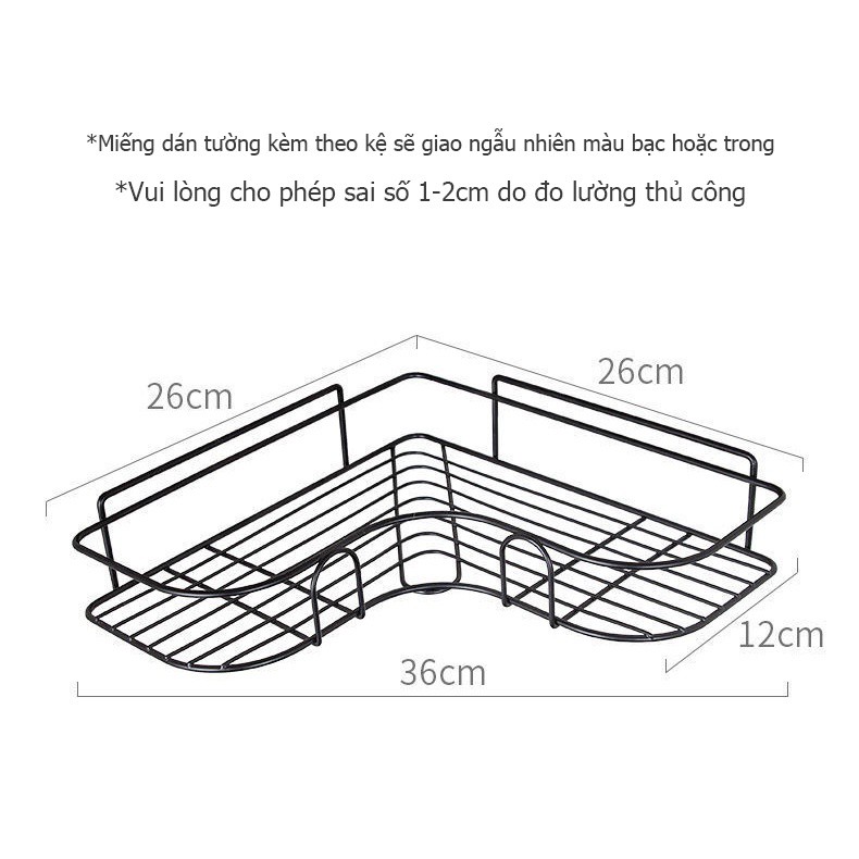 Kệ Sắt Dán Tường Để Đồ Nhà Tắm, Đựng Gia Vị Nhà Bếp/ Kệ Góc Tường Kèm Miếng Dán Siêu Dính Akii Home(MK4)