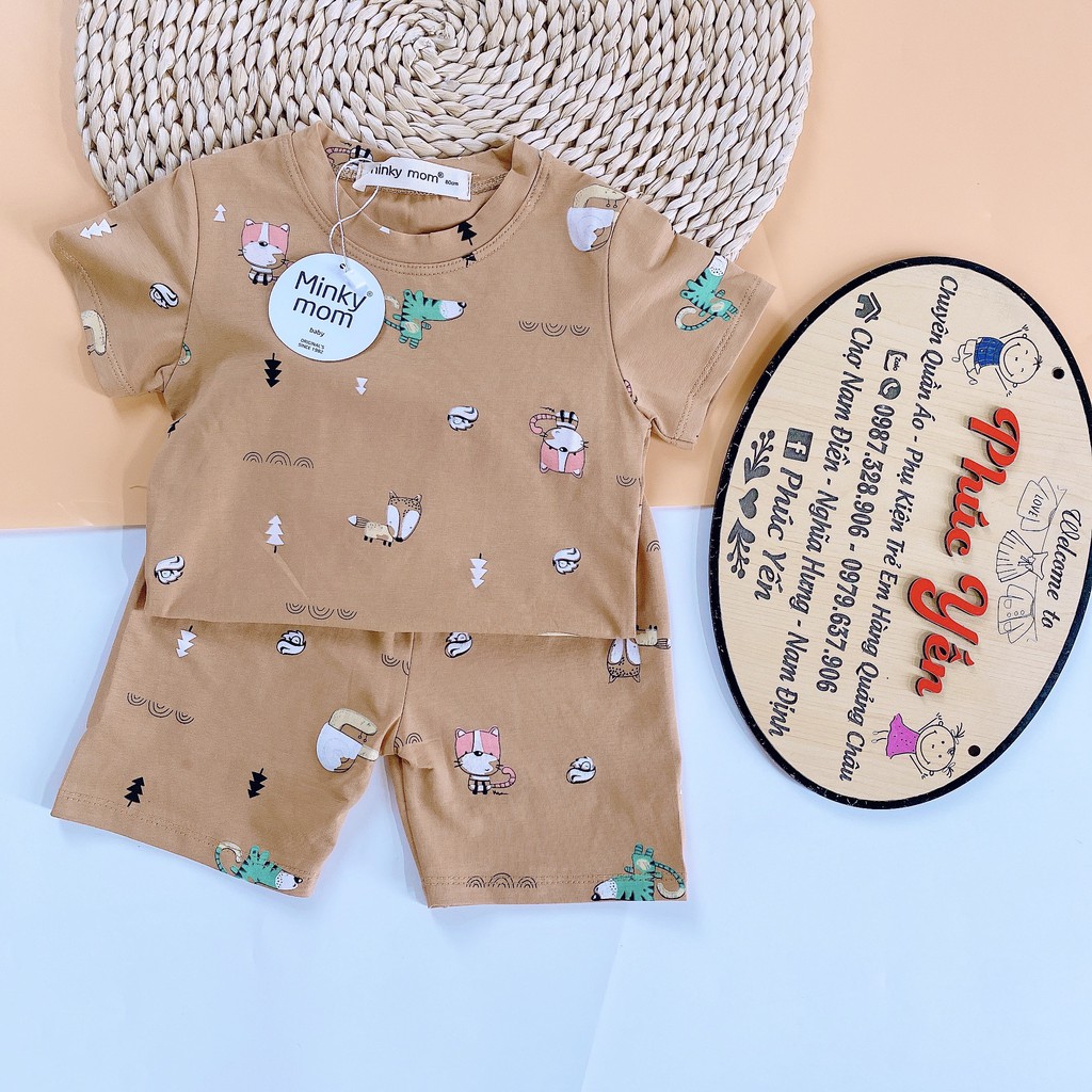 Bộ Cộc Tay Cotton 100% Hàng Minky Mom In Toàn Thân  Họa Tiết Ô Tô Xanh Ngọc- Bò Sữa Cho Bé (Sz 8-18kg)( 1467)