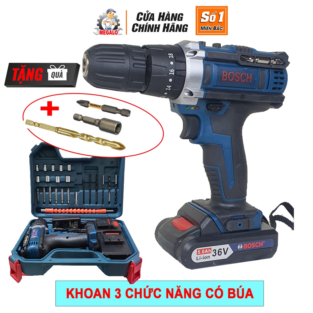 Máy khoan pin bosch 36v 3 chức năng, bắt vít khoan tường có búa