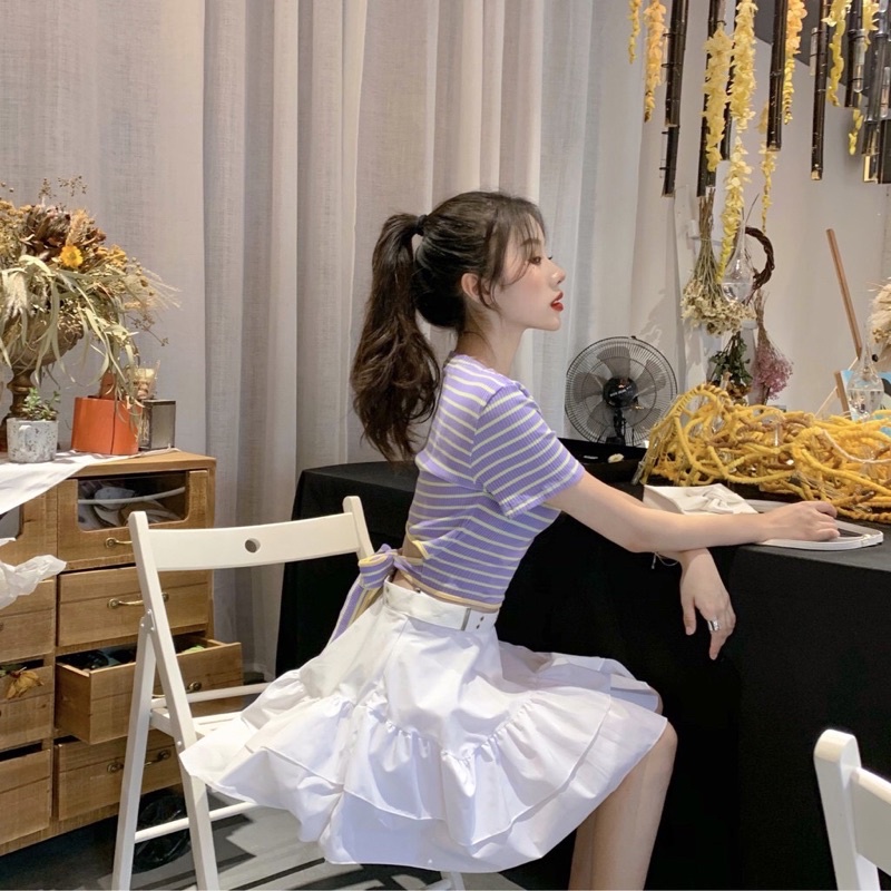 Set váy oze áo kẻ TTS467