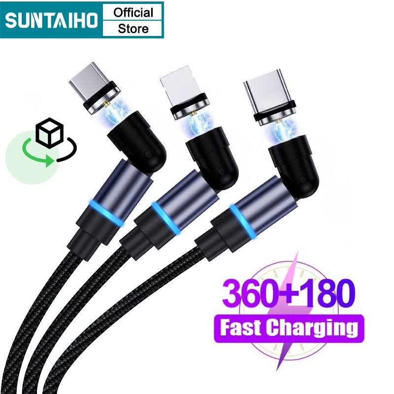Dây cáp từ tính Micro USB/Lightning/Type C SUNTAIHO xoay 540º hỗ trợ sạc nhanh cho thiết bị Android/iPhone