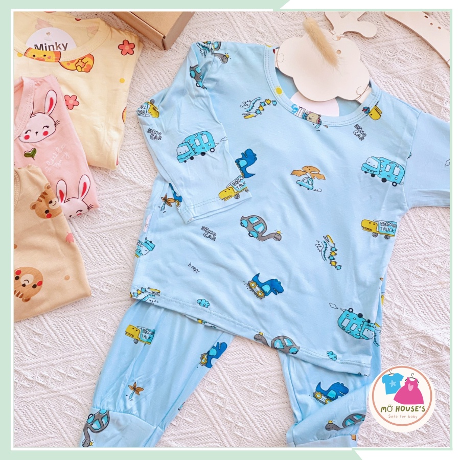Bộ thun lạnh dài tay minky mom họa tiết dễ thương cho bé trai, bé gái BBT06