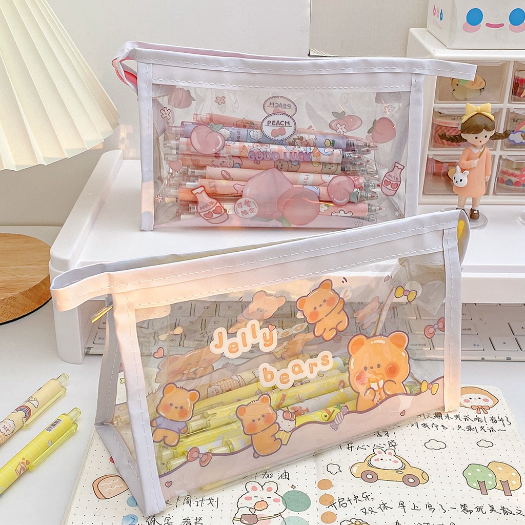 INS Túi bút chì không thấm nước trong suốt Phim hoạt hình dễ thương Hộp đựng bút chì dung lượng lớn Túi mỹ phẩm Túi đựng bút chì học sinh