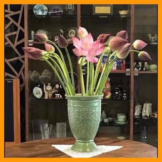 Bình gốm khắc nổi dáng ly men xanh ngọc