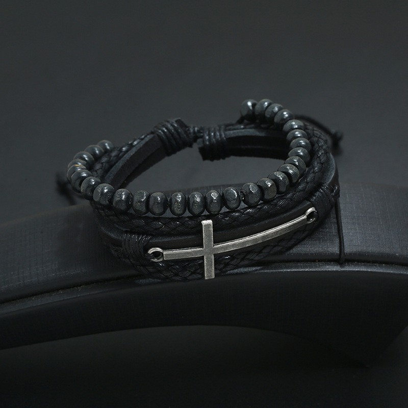 Vòng Tay Hợp Kim Retro Họa Tiết Thánh Giá Mix Vòng Hạt Gỗ - Bim's House