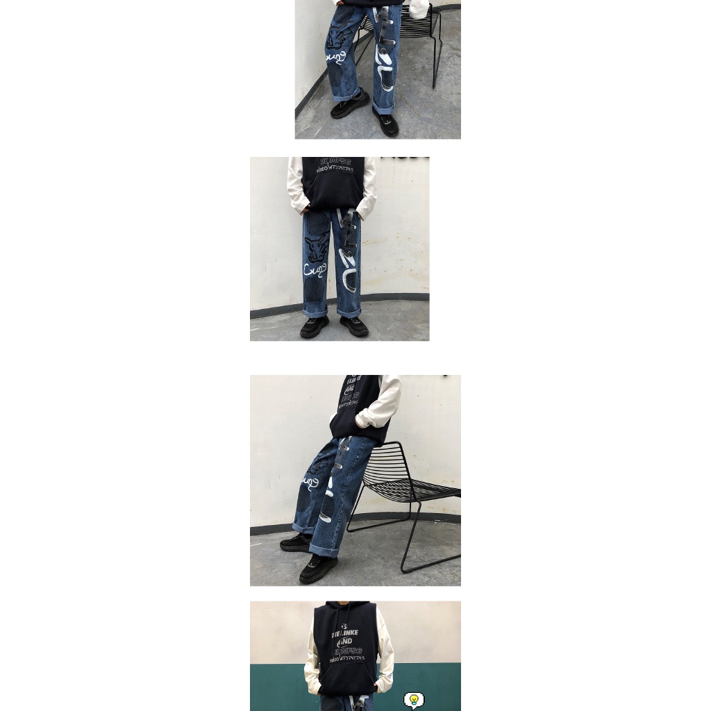 Quần jean dài dáng rộng ống suông phong cách hiphop cá tính dành cho nam | BigBuy360 - bigbuy360.vn