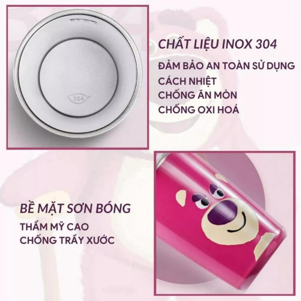 BÌNH LY CỐC GIỮ NHIỆT HOẠ TIẾT GẤU DÂU LOSTO SIÊU XINH LÕI INOX 304 CHỐNG GỈ 450ML