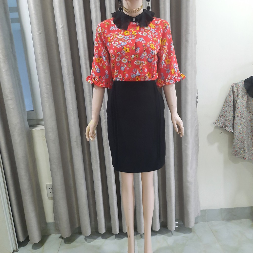 Áo kiểu hoa nhí phối cổ-MS016