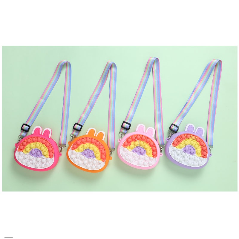 Pop It Túi Đeo Chéo Vai Hình Thỏ Màu Cầu Vồng Đồ Chơi Giảm Căng Thẳng Cho Bé Gái