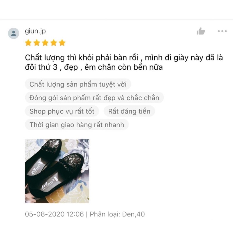 Giày bệt nữ mũi đính đá dáng búp bê ôm chân hàng chuẩn Thái Lan