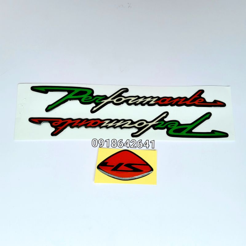 Combo tem chữ nổi performante màu đen và logo mặt nạ Sh đen