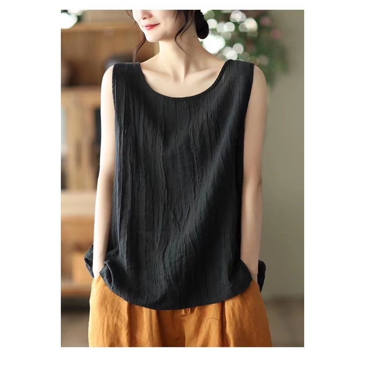 Áo Cotton Lanh Không Tay Dáng Rộng Màu Trơn Phong Cách Mới Dễ Phối Đồ Cho Nữ