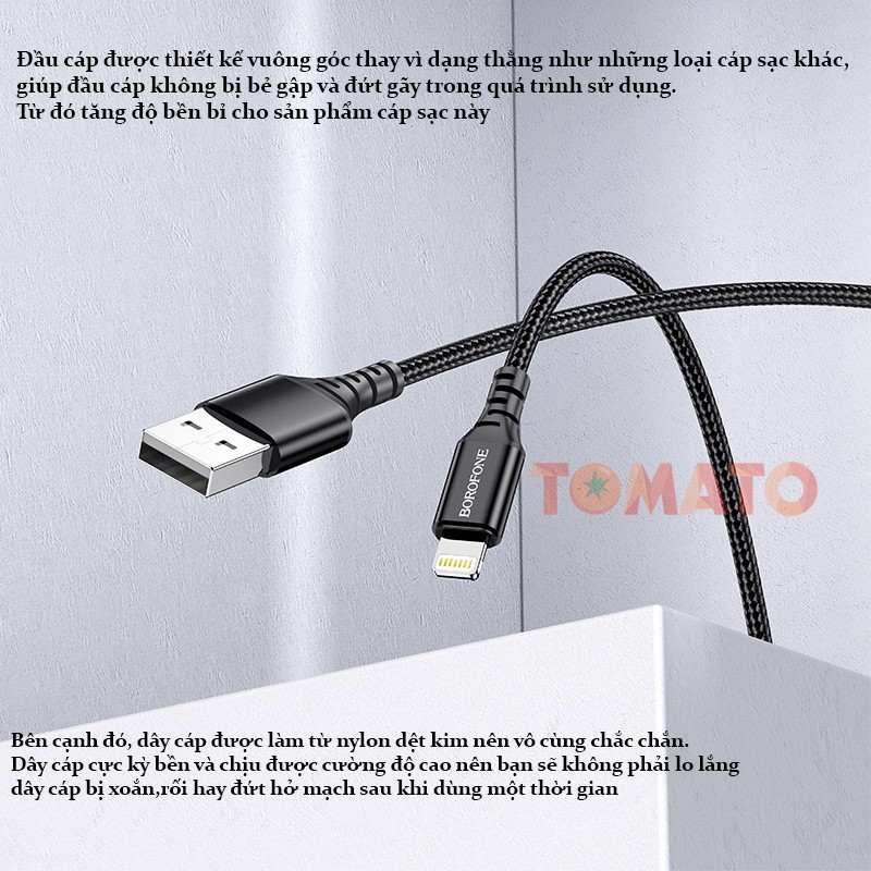 Dây Cáp Sạc IPhone Dây Dù Borofone BX54 Lightining Chính Hãng Sạc Nhanh Cho IPhone, Pin Dự Phòng, Tai Nghe Bluetooth I12