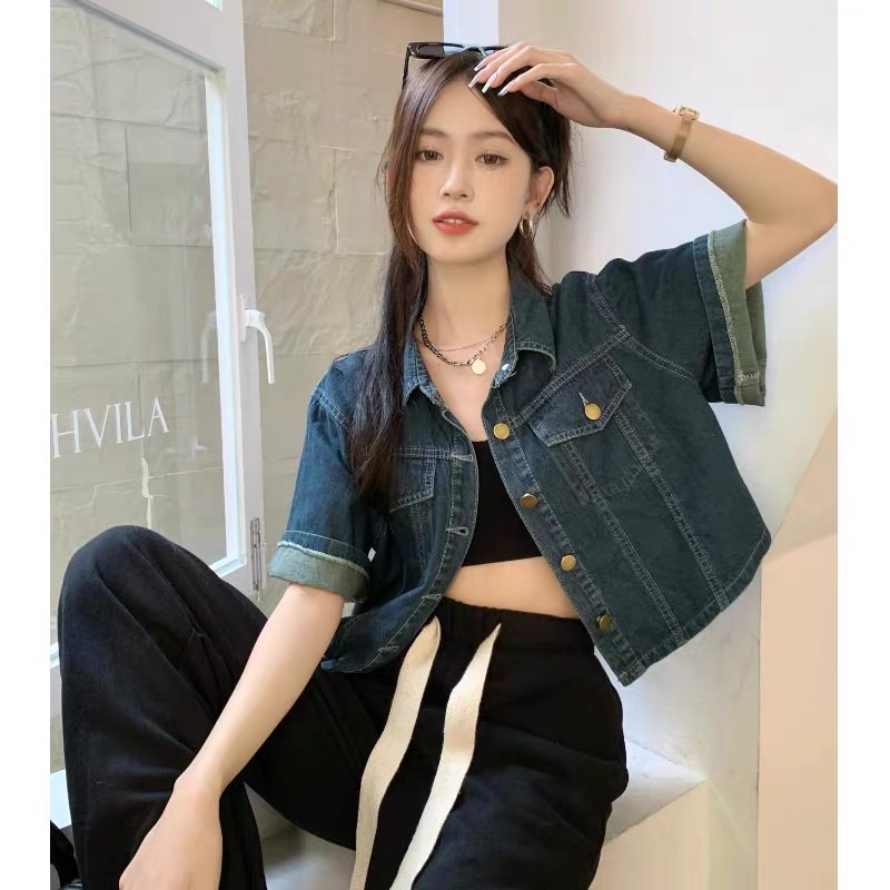 Áo Jean Denim Quảng Châu Form Ngắn (Hình thật) hàng loại 1, Áo Khoác Denim Croptop