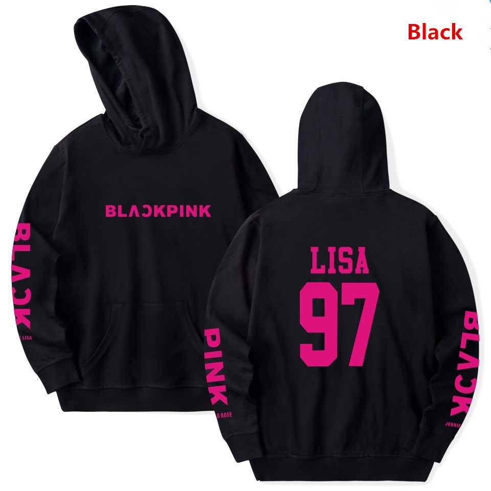 Áo có nón tay dài in chữ cho fan nữ của LISA BLACK PINK