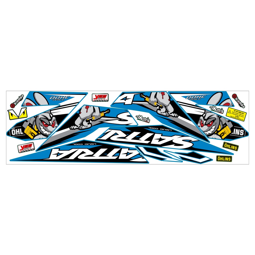 Tem Rời Satria mẫu thỏ ohlins màu xanh trắng đen