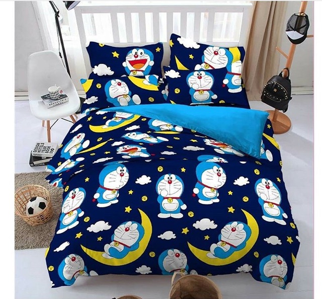 Ga Trải Giường Vải Lanh Cotton Hình Doraemon / Hello Kitty Dễ Thương