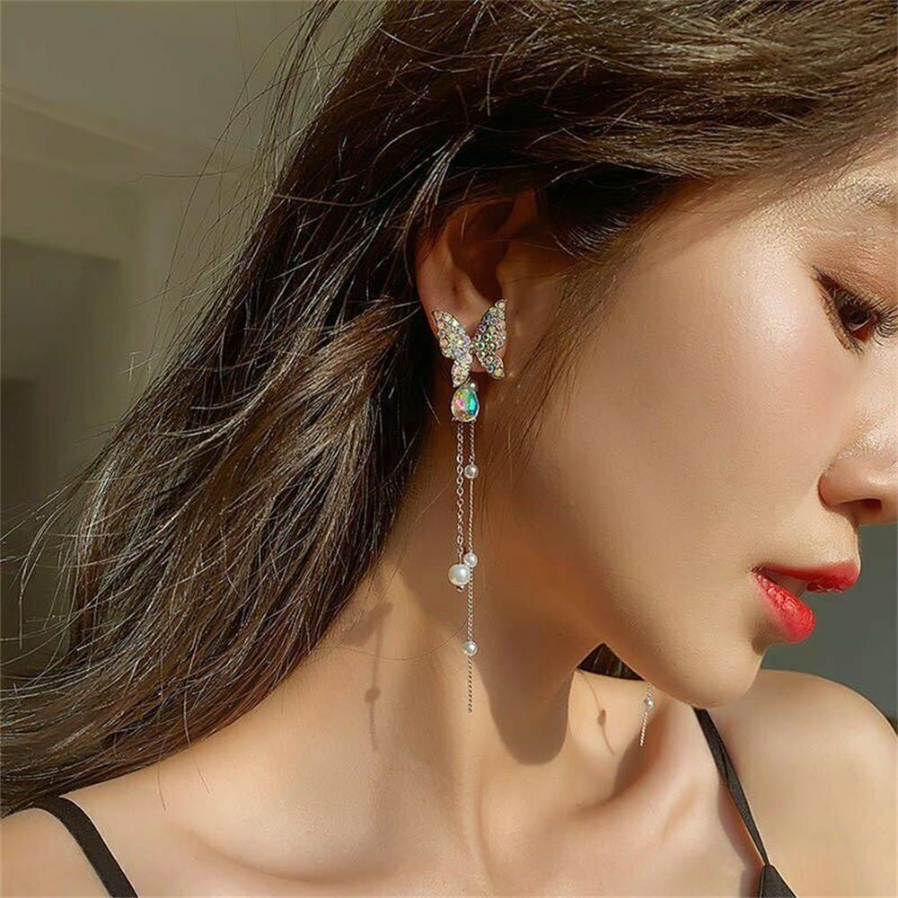 Khuyên Tai Hình Bướm KENT1 Màu Tím|Dây Chuyền Dài Mặt Bướm Đính Đá Thời Trang Cho Nữ