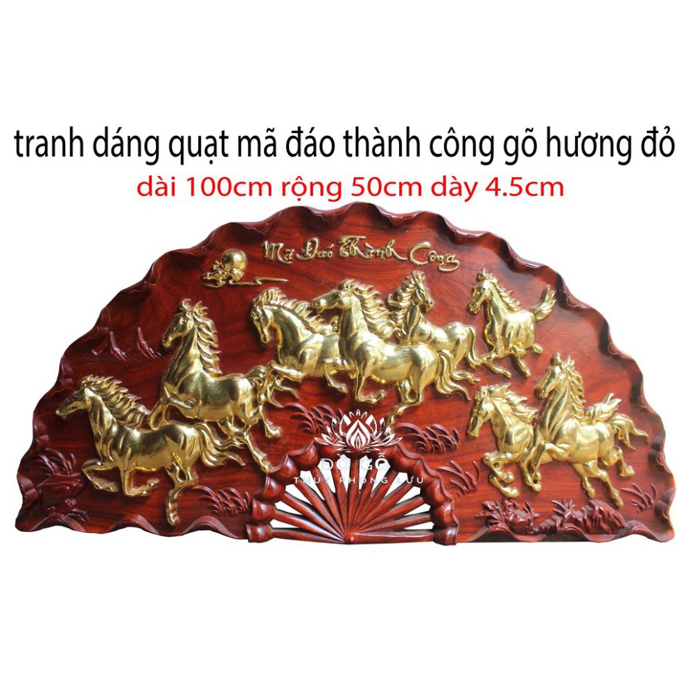 Tranh quạt treo tường-tranh mã đáo thành công-tranh bát mã dài 100cm rộng 50cm dày 4,5cm -hàng loại 1