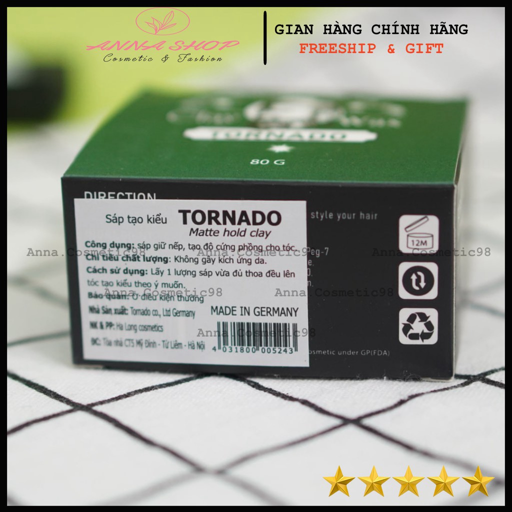 Sáp vuốt tóc nam Tornado Siêu Thơm Giữ nếp 18h-20h xuất xứ Đức| keo vuốt tóc & wax vuốt tóc chính hãng