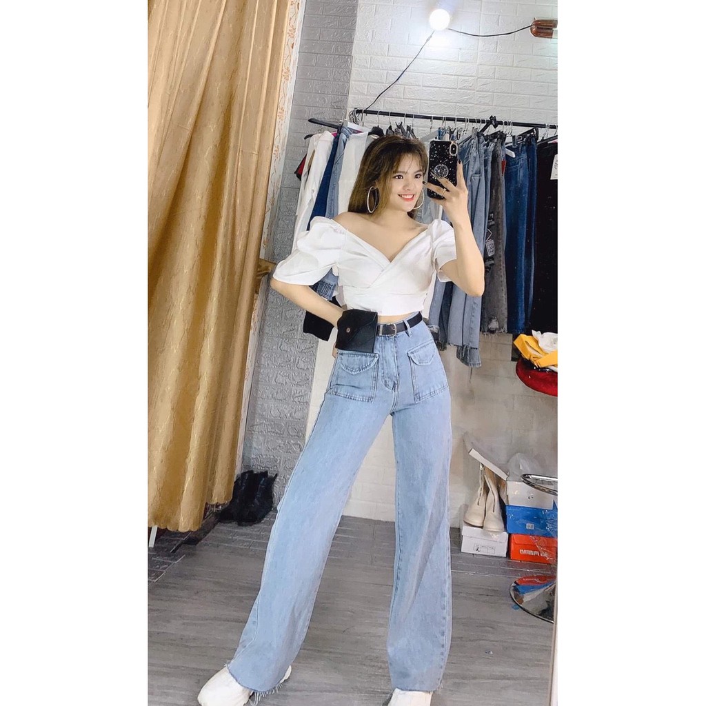 Áo kiểu from ngắn cổ V tay phồng (FreeShip Extra)