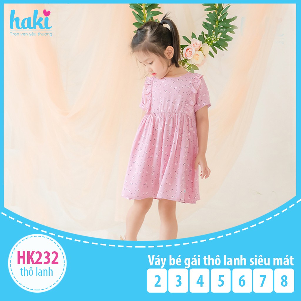 Váy cộc tay thô lanh bèo ngực HAKI - họa tiết hoa nhí HK229