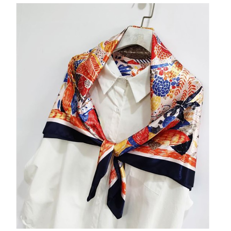 Khăn choàng cổ hình vuông cỡ 90cm chất liệu lụa satin họa tiết hoa phong cách mùa hè thời trang cho nữ WJ1004-83