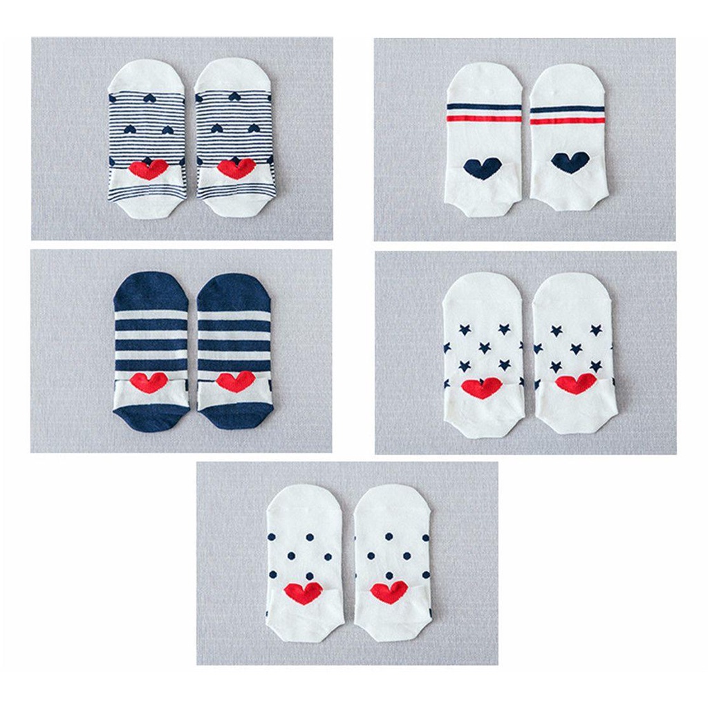 LEILY Tất Thuyền Ngắn Chống Trượt Hình Trái Tim Đỏ Cho Nữ