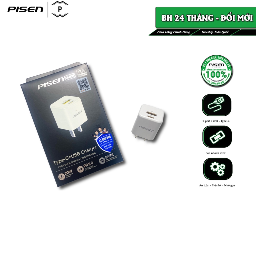 Sạc PISEN Quick ice Crystal QD 20W / Mini QD 20W - KPQ201 - Hàng chính hãng