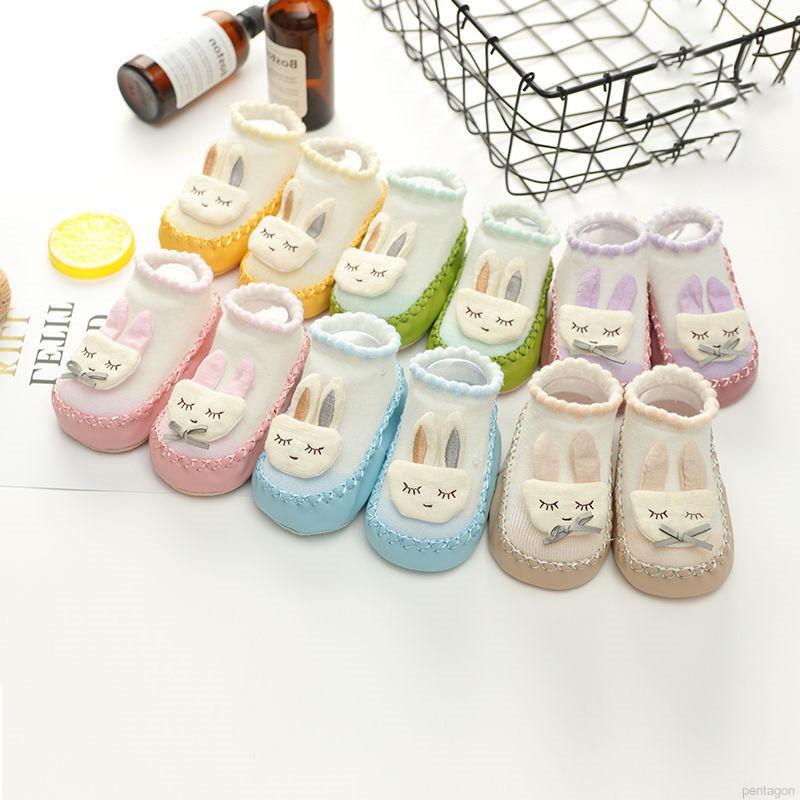 Giày tất cotton đế mềm chống trơn trượt hình thỏ dễ thương ngộ nghĩnh cho bé tập đi
