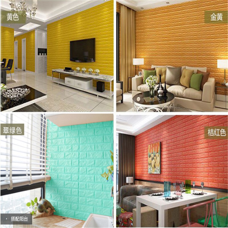 Giấy Dán Tường Bằng Xốp PE Họa Tiết Gạch 3D Chống Thấm Nước Kích Thước 70 * 77CM